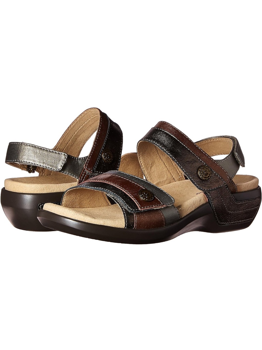 Aravon gold metallic leather Kathrine adjustable sandals suede footbed sz 12 2A